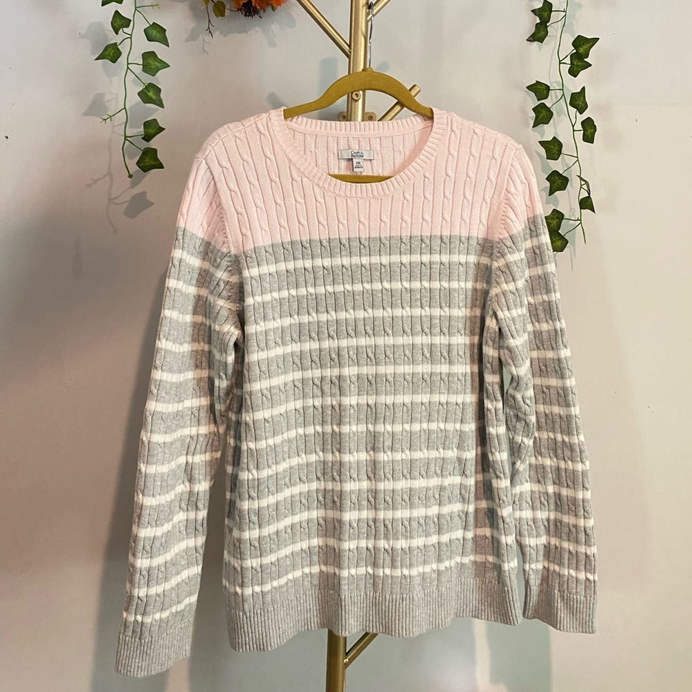 Pink, Grey, and White Striped Sweater
